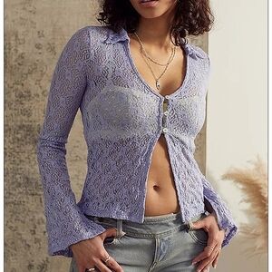 Urban Outfitters Lace Cardigan Split Hem Size S Purple‎ Collared Fairy Whimsy